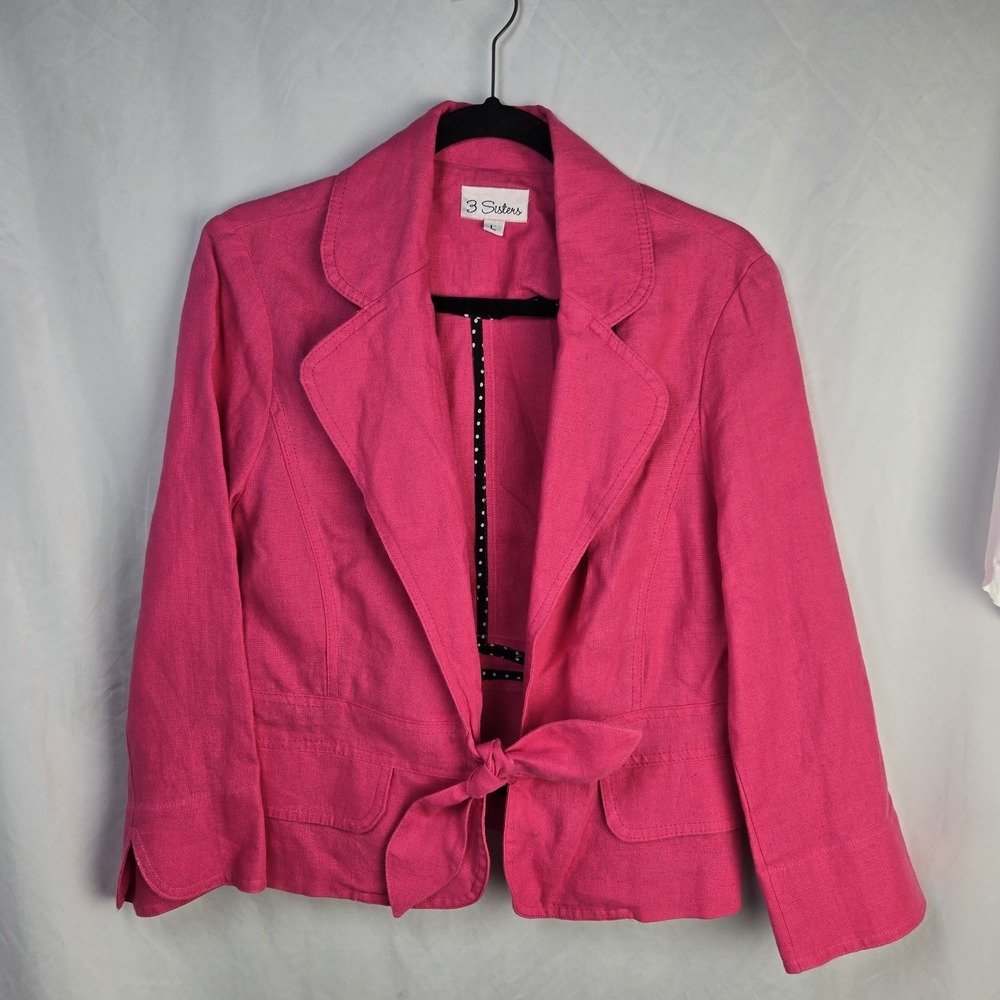 Vintage 3 Sisters Linen Jacket Womens Large Pink Cropped Unstructured Tailored